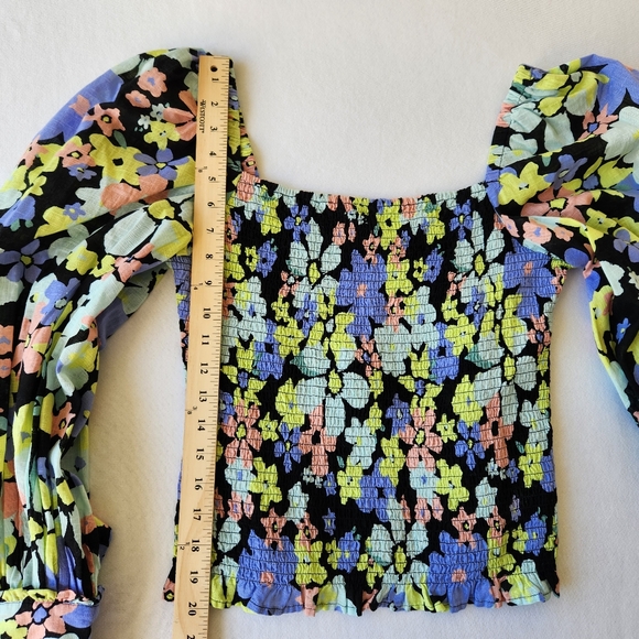 Free People Ariana Floral Colorful Printed Crop Top Blouse Long Sleeves Medium - Picture 15 of 15